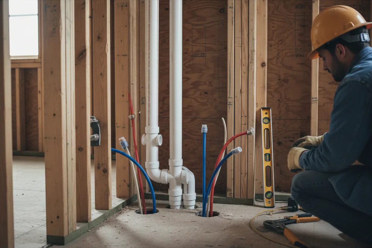 Drain and supply rough-in during Sump Pump Repair in Hacienda Heights